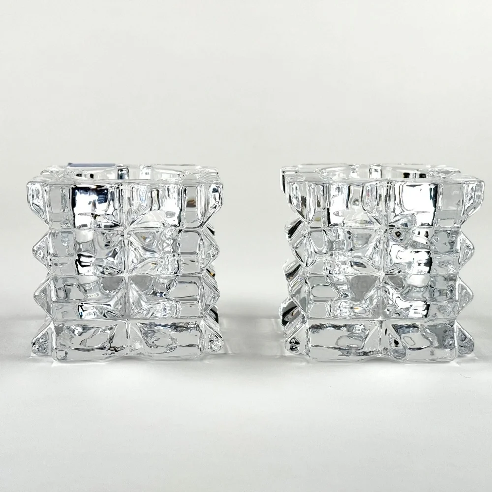 Pair of square glass votive candle holders. 3